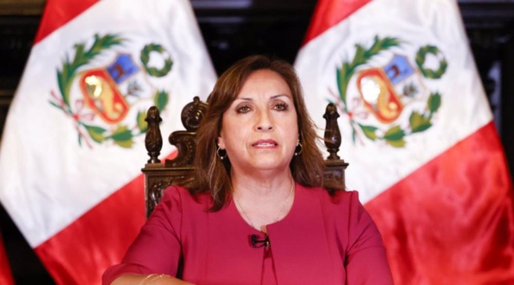 Peruvian President Dina Boluarte during a speech to the nation in Lima. Peruvian