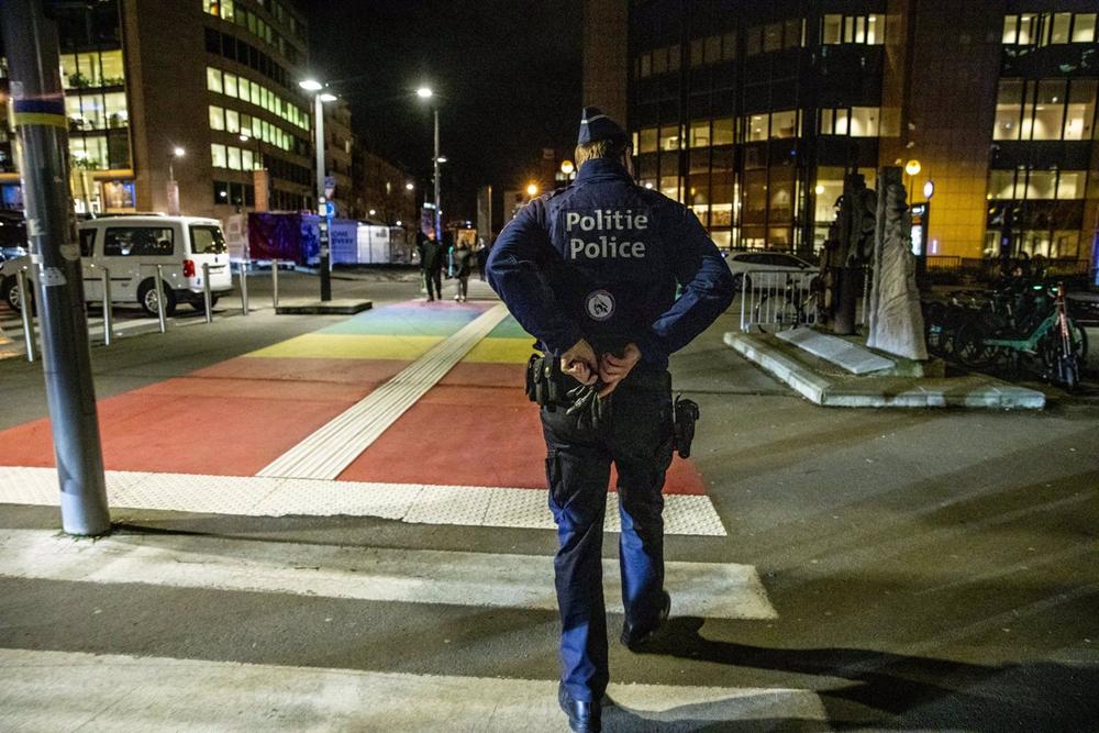 Belgian police officer after stabbing attack at Schuman station in Brussels Belgian