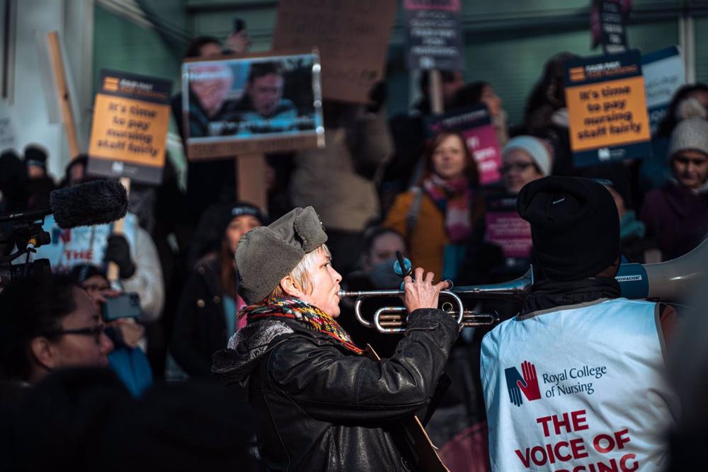 File image of a healthcare workers' strike in the United Kingdom. File