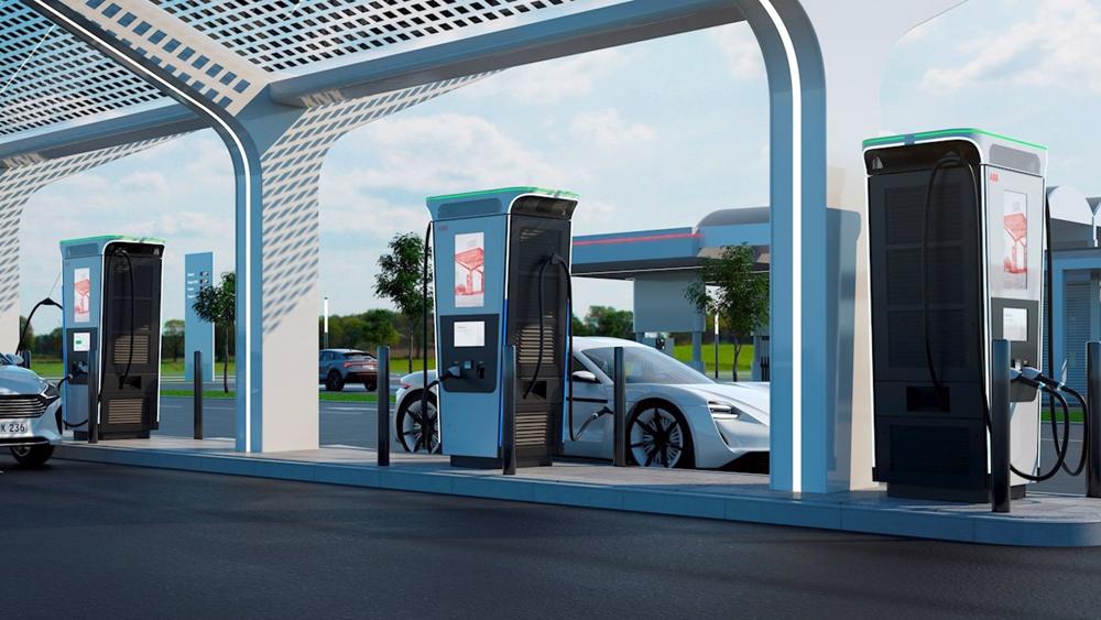 Renderización de los cargadores de la suiza ABB E-mobility Renderización