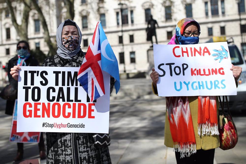 File - File image of a protest in the UK against the treatment of Uighurs in China. File