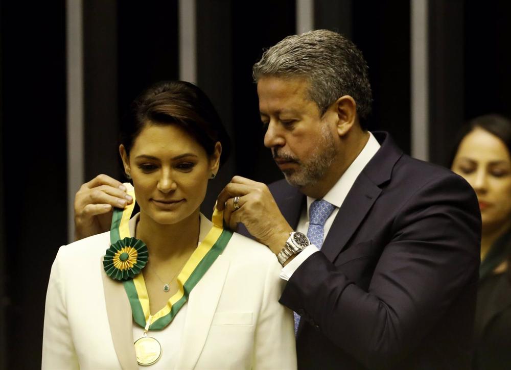 Archiv - Michelle Bolsonaro und der Präsident der brasilianischen Abgeordnetenkammer, Arthur Lira (Archiv). Archiv