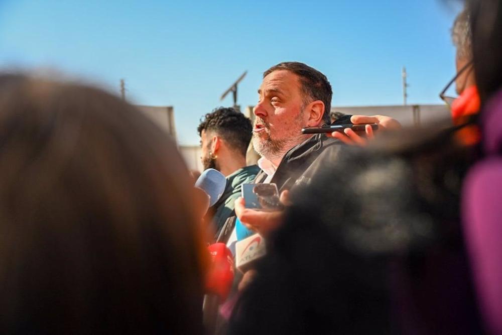 El presidente de ERC, Oriol Junqueras, en una atención a medios El