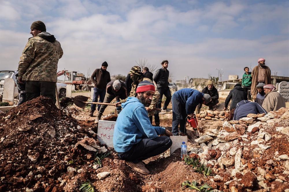 Funeral for victims of the earthquake in Idlib, Syria. Funeral