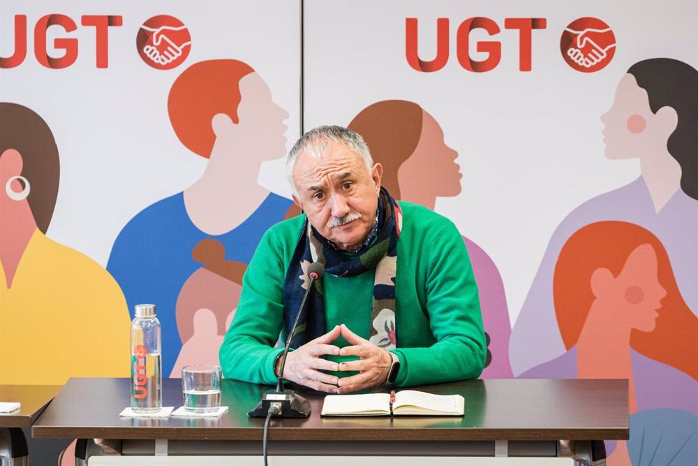 El secretario general de UGT, Pepe Álvarez, en su comparecencia de este viernes El