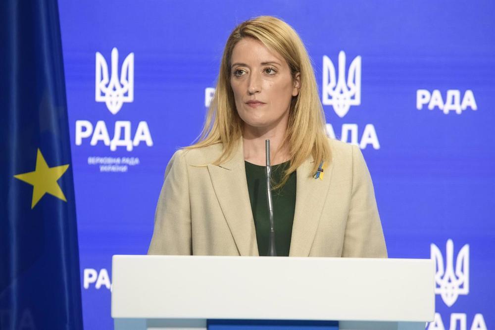 Archivo - La presidenta del Parlamento Europeo, Roberta Metsola, en Kiev (Archivo) Archivo