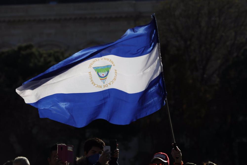Archive - Nicaraguan flag raised upside down as a protest by the Nicaraguan opposition Archive