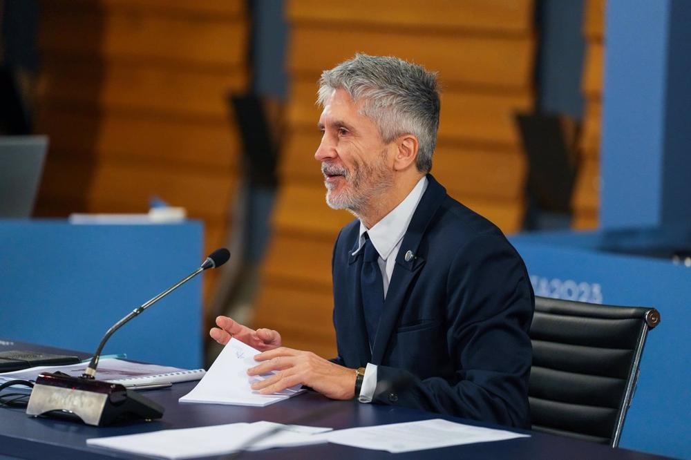 El ministro del Interior, Fernando Grande-Marlaska, en la reunión del MED5. El