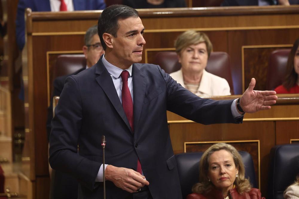 El presidente del Gobierno, Pedro Sánchez, interviene durante una sesión plenaria, en el Congreso de los Diputados. El