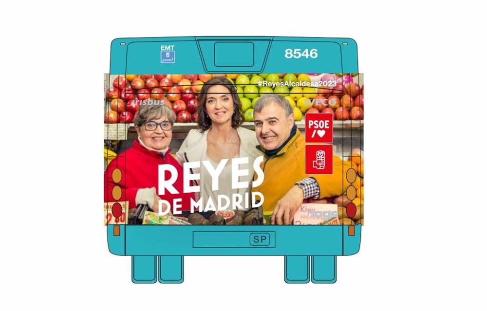 Campaña en autobuses de la candidata del PSOE a la Alcaldía de Madrid, Reyes Maroto. Campaña