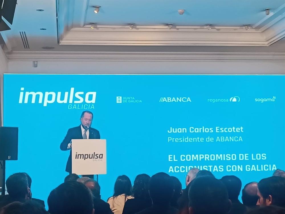 El presidente de Abanca, Juan Carlos Escotet, durante la presentación del proyecto Impulsa Galicia. El