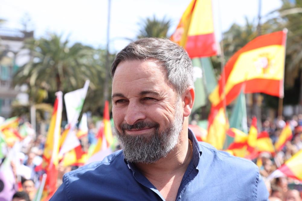El presidente de Vox, Santiago Abascal, en un acto en la plaza de la Feria, en Las Palmas de Gran Canaria El
