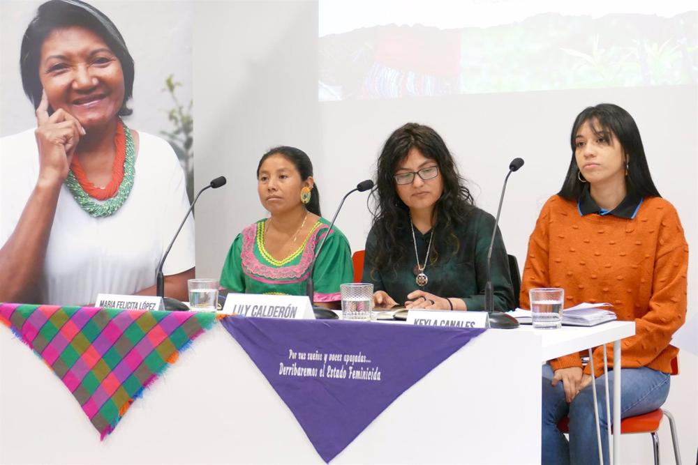 Las tres activistas de los derechos de la mujer y defensa del medio ambiente de izquierda a derecha: Maria Felicita López, Lily Calderón y Keyla Canales. Las