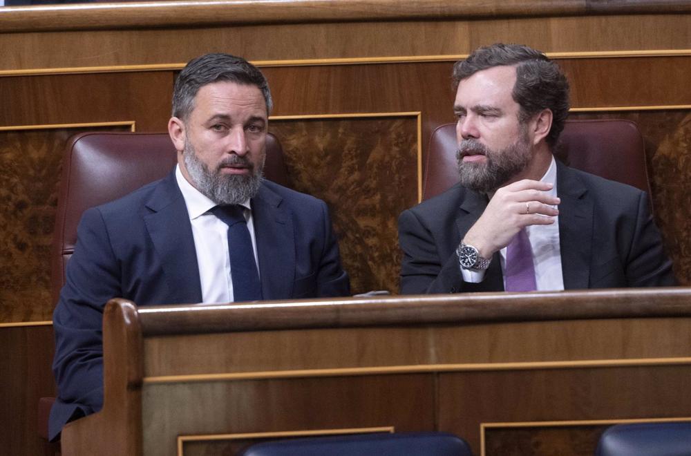 El líder de Vox, Santiago Abascal (i), y el portavoz de Vox en el Congreso, Iván Espinosa de los Monteros (d). El