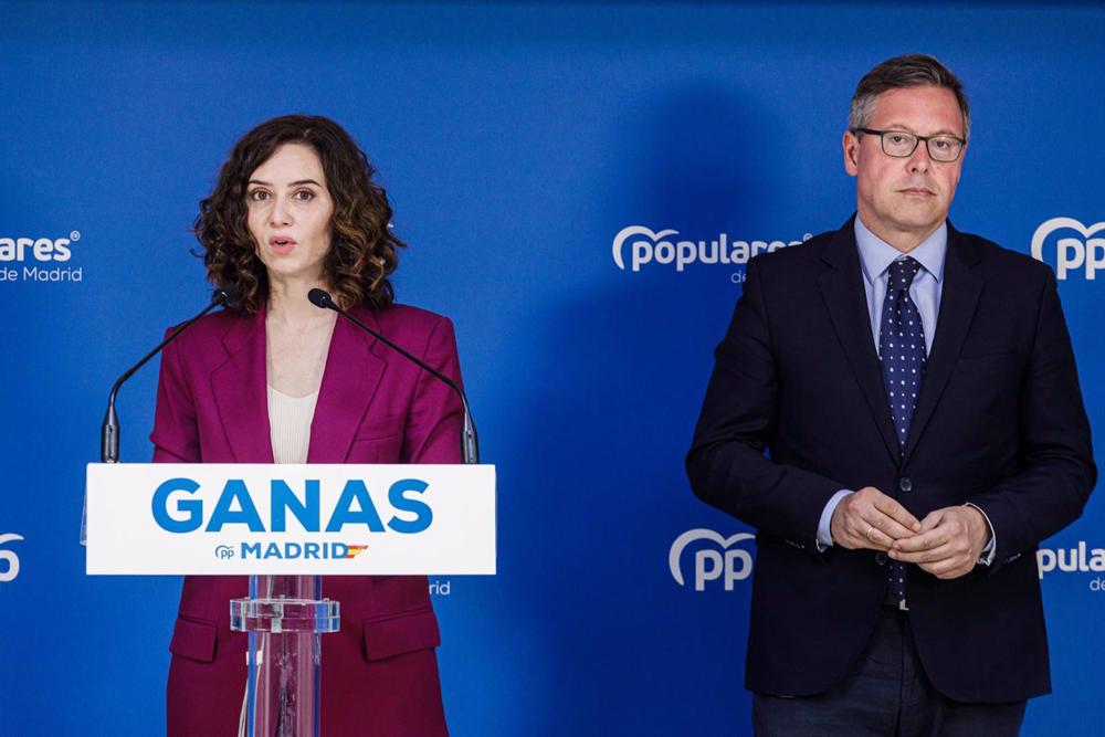 La presidenta de la Comunidad de Madrid y de PP de Madrid, Isabel Díaz Ayuso, durante una rueda de prensa, en la sede de Génova, a 13 de marzo de 2023, en Madrid (España). La