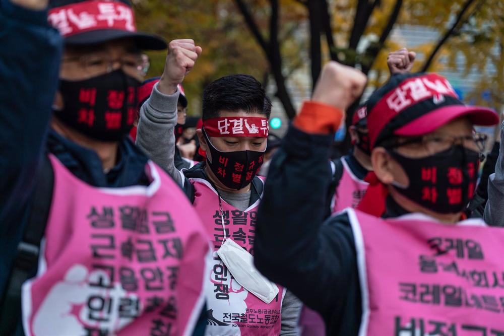 Archivo - Manifestación de trabajadores en Seúl Archivo