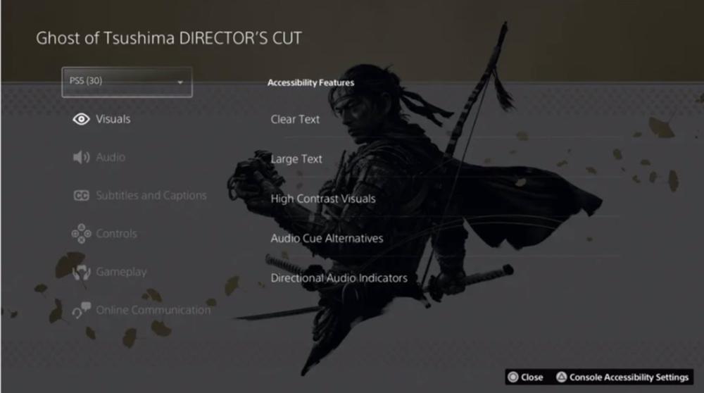 Etiquetas de accesibilidad en Ghost of Tsushima Etiquetas