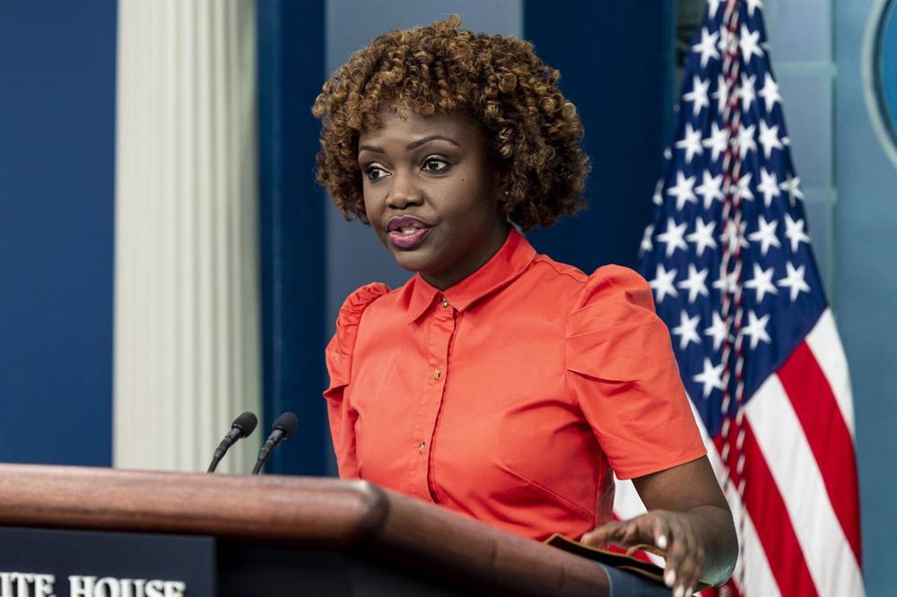 White House spokeswoman Karine Jean-Pierre at a press conference. White