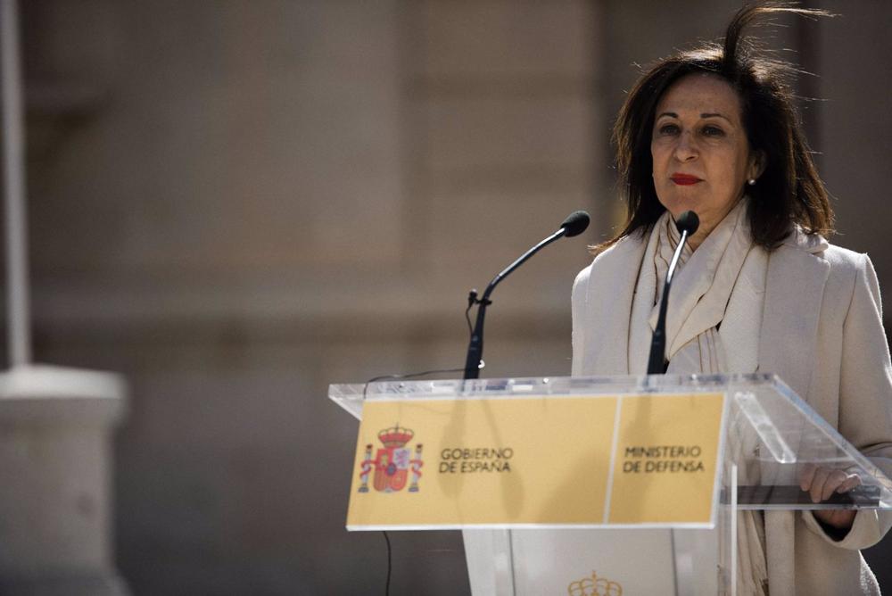 La ministra de Defensa, Margarita Robles, en un acto de despedida del contingente ucraniano, en la Academia de Infantería de Toledo La
