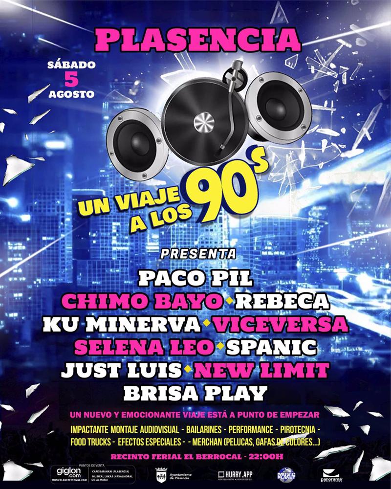 Cartel del espectáculo 'Viaja a los 90's' en Plasencia Cartel