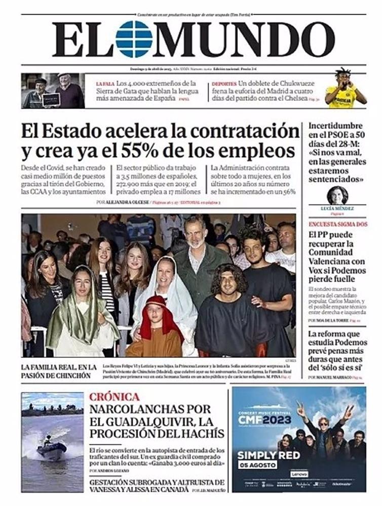 Portada de El Mundo del 9 de abril de 2023. Portada