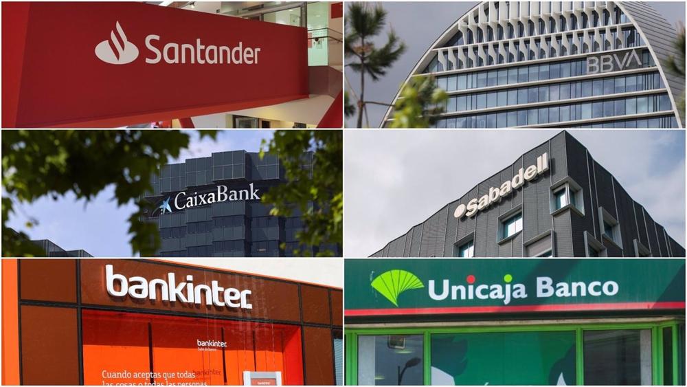 Archivo - Logos de Banco Santander, BBVA, CaixaBank, Banco Sabadell, Bankinter y Unicaja Banco Archivo