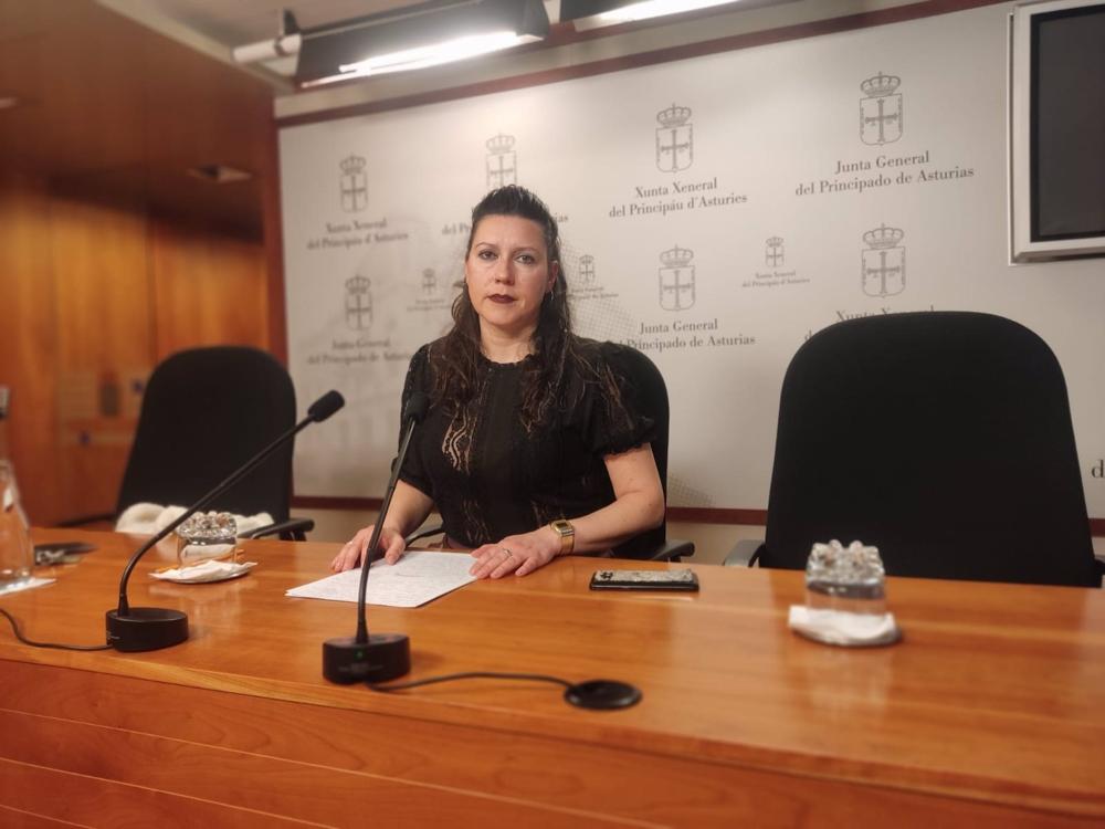 Archivo - La diputada Nuria Rodríguez en la sala de prensa de la Junta General. Archivo