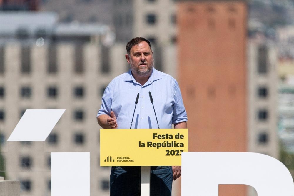 El presidente de ERC, Oriol Junqueras, este sábado durante la 'Festa de la República' en Barcelona El