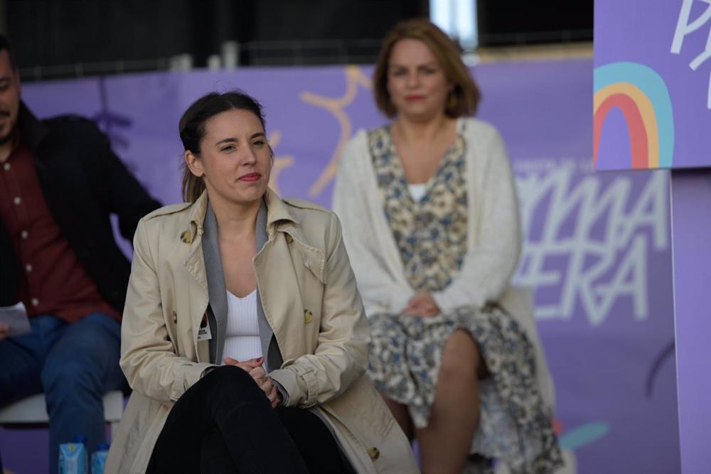 La ministra de Igualdad, Irene Montero, asiste a la Fiesta de la Primavera de Podemos, a 15 de abril de 2023, en Zaragoza, Aragón (España). La