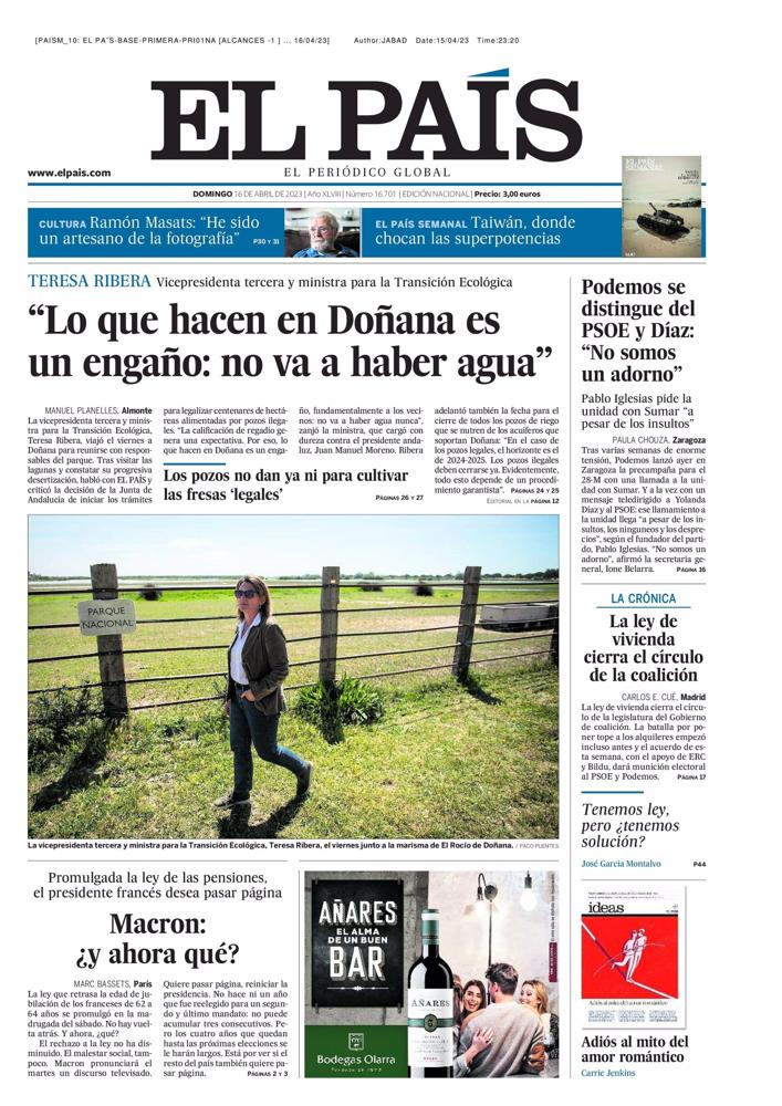 Portada El País 16/04/2022 Portada