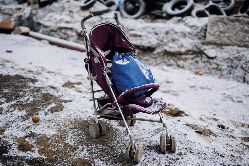 Archive - A child's chairs at the Medyka border crossing, February 28, 2022, in Medyka, Poland. It takes two to three days for Ukrainians to reach the Medyka border crossing, and the caravan of cars to get there stretches for as long as two to three days. Archive