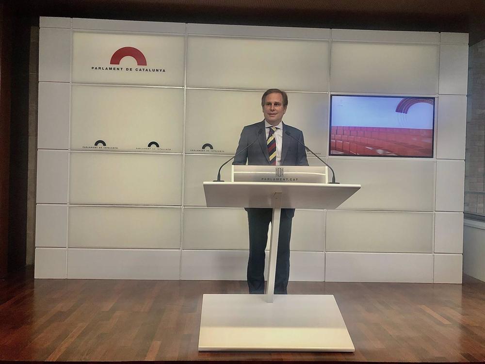 Joan Garriga (Vox) durante la rueda de prensa. Joan