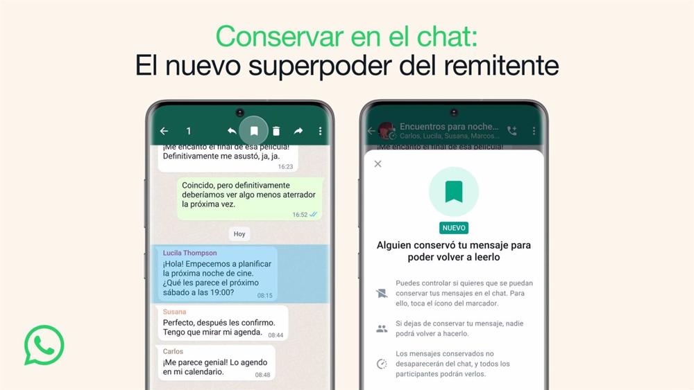 WhatsApp implementa a nivel global la nueva función 'Conservar en el chat'. WhatsApp