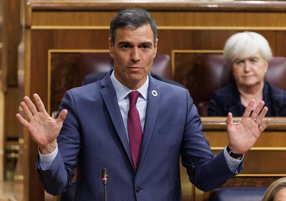 El presidente del Gobierno, Pedro Sánchez, interviene durante una sesión plenaria en el Congreso de los Diputados. El