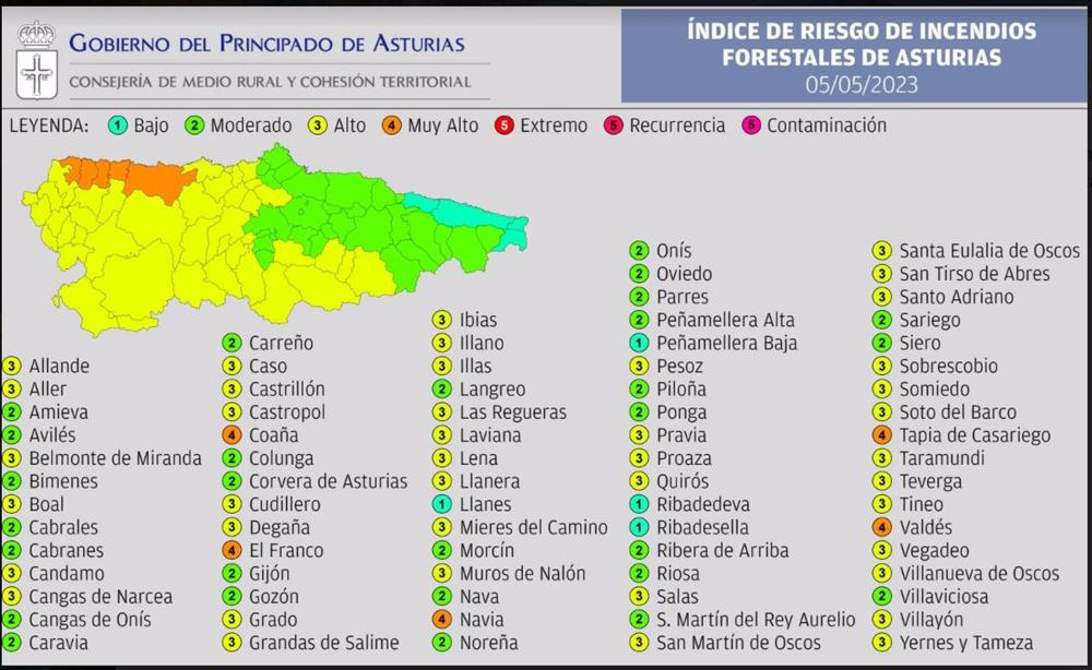 Mapa de riesgo de incendios forestales. Mapa