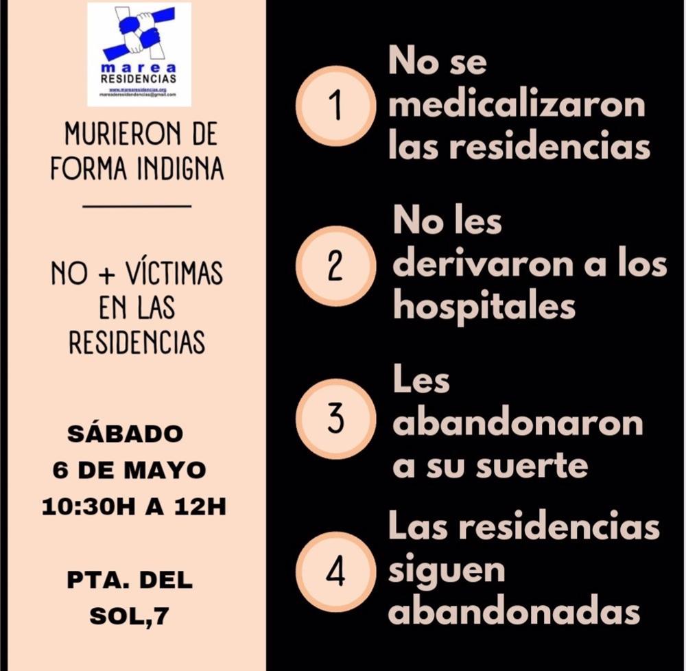 Cartel con la convocatoria de Marea de Residencias para este sábado. Cartel