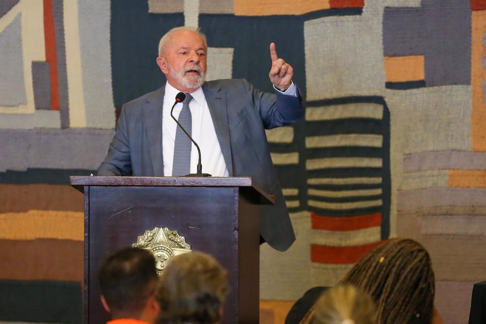 04 May 2023, Brazil, Brasilia: Brazilian President Luiz Inacio Lula da Silva speaks during the First Plenary Meeting of the Council for Sustainable Economic and Social Development. Photo: José Cruz/Agencia Brazil/dpa 04