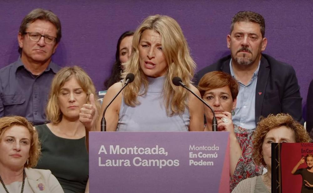 La vicepresidenta segunda del Gobierno y ministra de Trabajo, Yolanda Díaz, en un acto de campaña de En Comú Podem en Montcada i Reixac (Barcelona). La