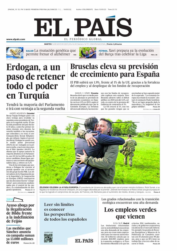 Portada de El País16 de mayo de 2023 Portada