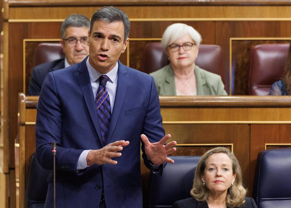 El presidente del Gobierno, Pedro Sánchez, interviene durante una sesión de control al Gobierno en el Congreso de los Diputados. El