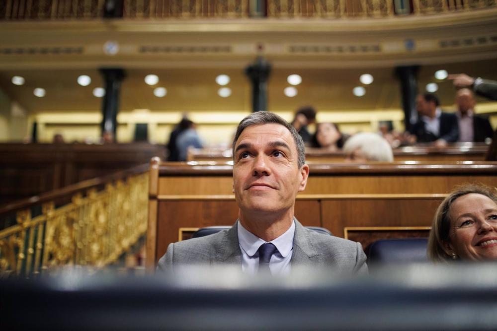 El presidente del Gobierno, Pedro Sánchez, durante una sesión de control al Gobierno, en el Congreso de los Diputados El