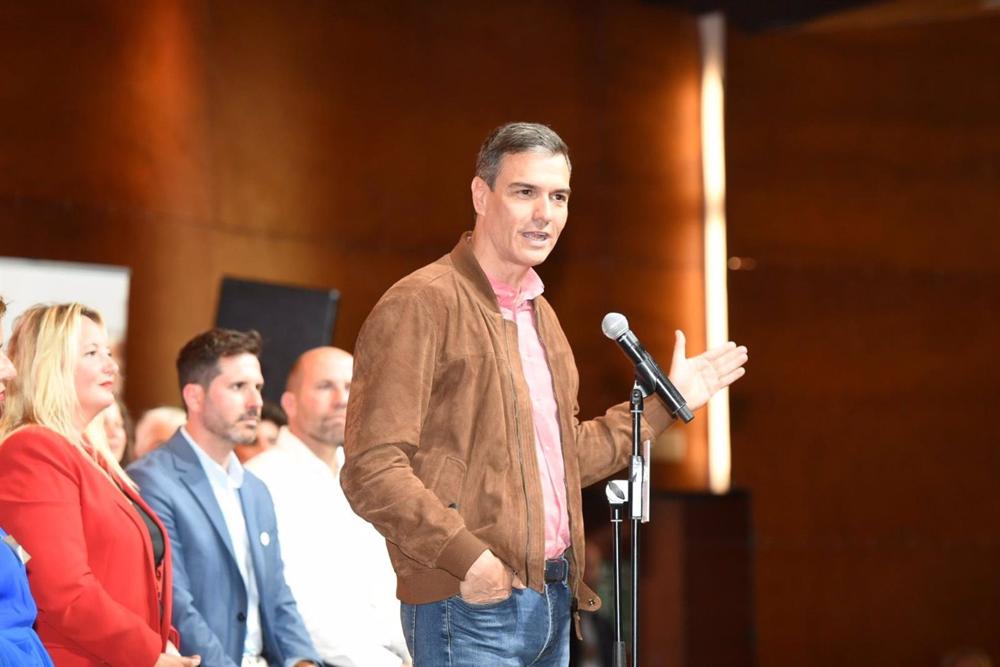 El presidente del Gobierno central, Pedro Sánchez, durante un mitin en Ibiza El