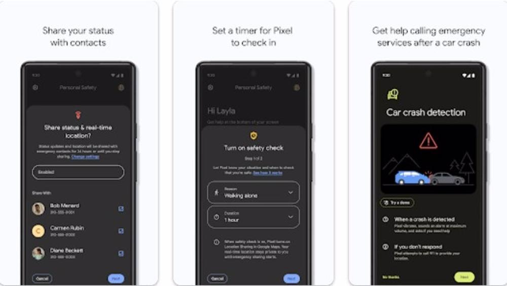 Funciones de la aplicación Seguridad personal de Google. Funciones