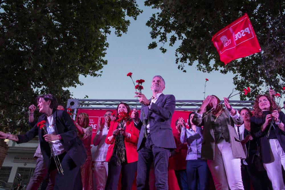 Grande-Marlaska y Rafael Lemus participan en un acto electoral en Almendralejo Grande-Marlaska