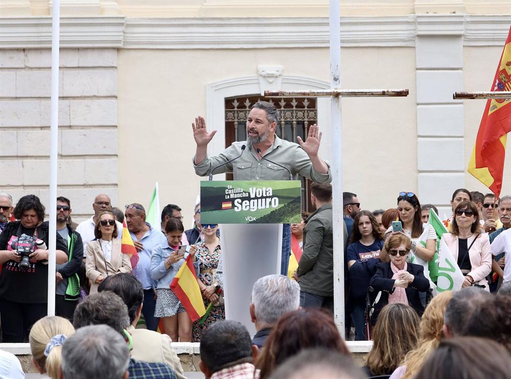 El presidente de Vox, Santiago Abascal, en un mitin en Ciudad Real El