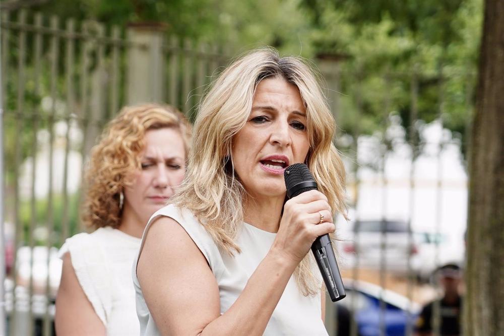 Archivo - La vicepresidenta segunda del Gobierno y ministra de Trabajo y Economía Social, Yolanda Díaz, en un acto de campaña electoral en Sevilla en apoyo de la candidatura de Podemos e IU. Archivo