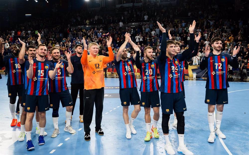 El Barça de balonmano celebra la clasificación para la Final Four de la Champions de balonmano El