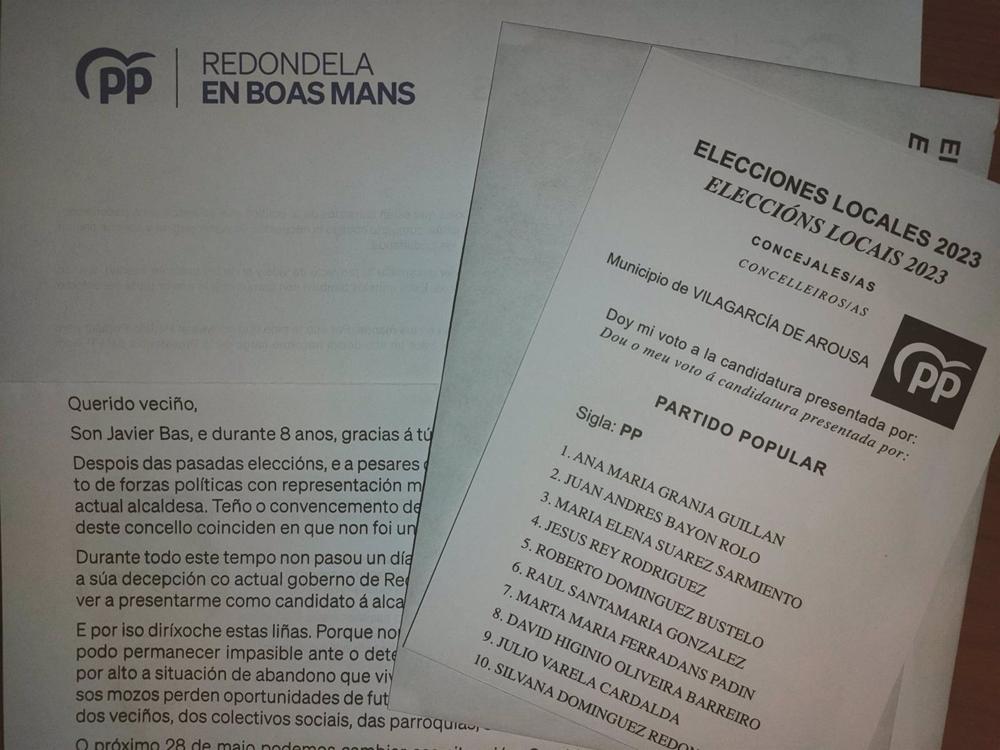 Error en el buzoneo de propaganda electoral del PP de Redondela, al distribuirse papeletas de la candidatura 'popular' de Vilagarcía de Arousa. Error