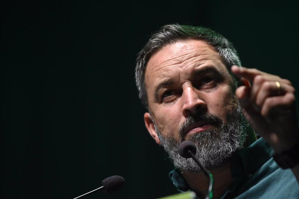 El líder de Vox, Santiago Abascal, en un acto de campaña El