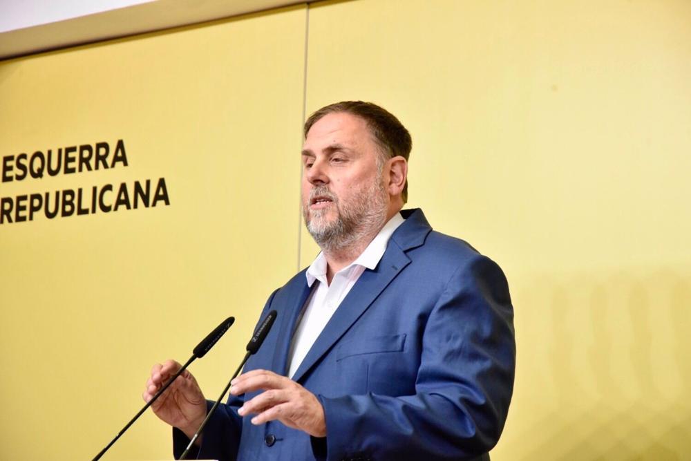 El líder de ERC, Oriol Junqueras, en rueda de prensa. El